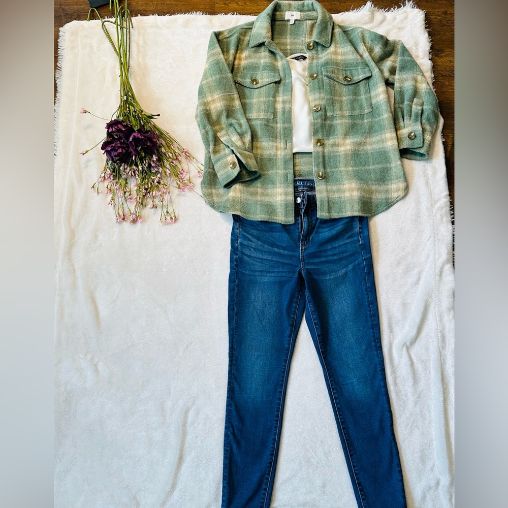 BP Olive and Cream Plaid Button Down Shirt